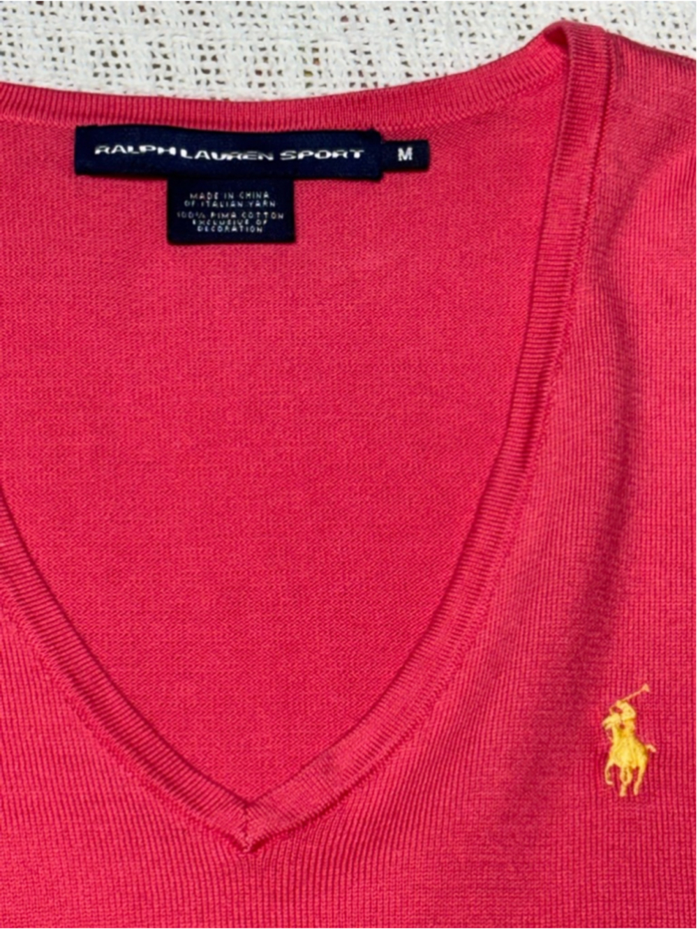 Ralph Lauren Sport Woman's Y2K Era Preppy Pink V-Neck Pony Logo Sweater Size M - Picture 4 of 6